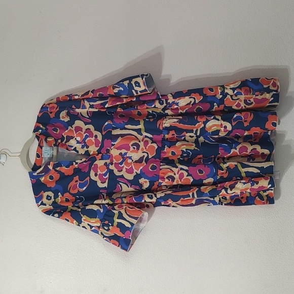 Ruffled Floral 3/4  Bell Sleeve Tiered Pull Over Dress Size L - Picture 3 of 6